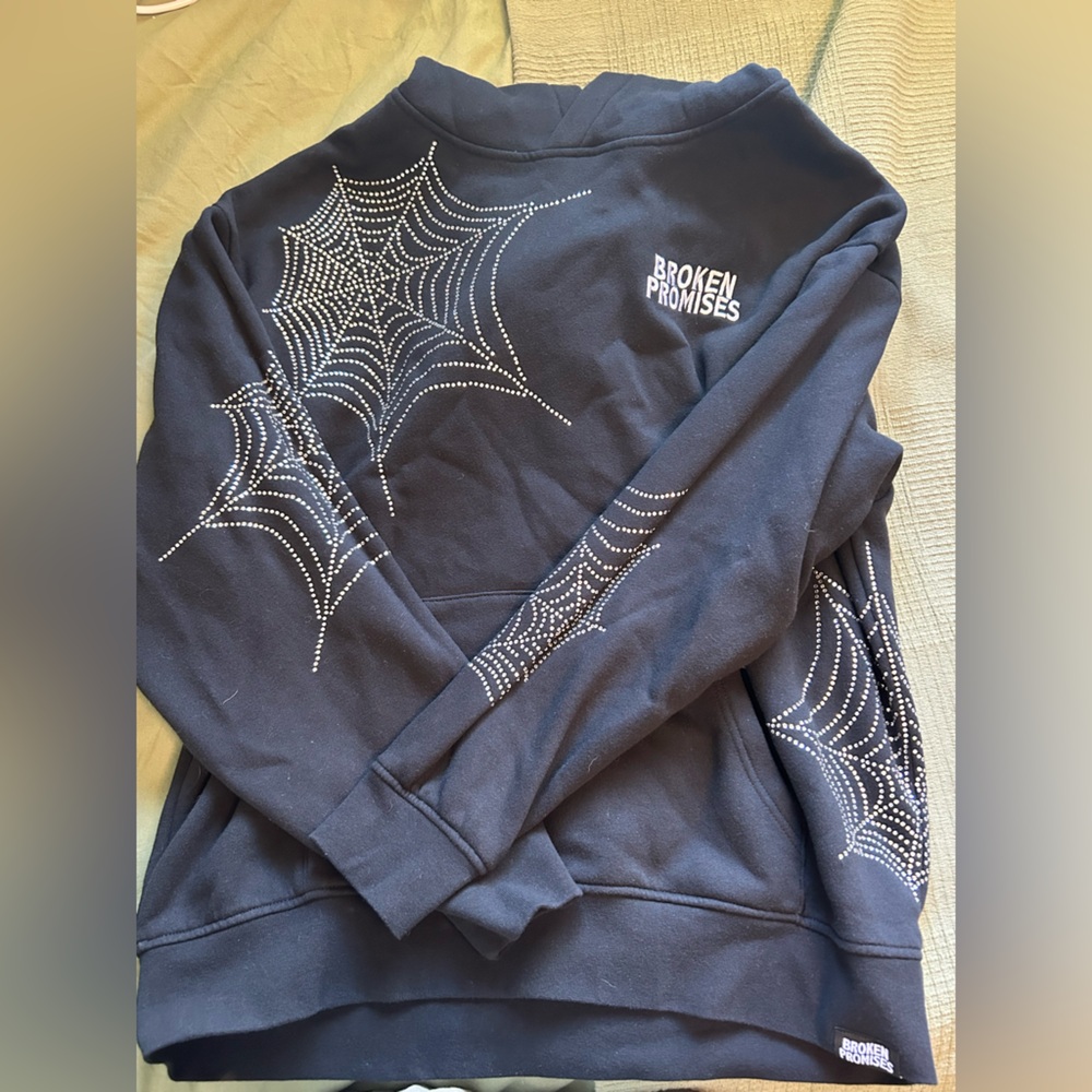 Broken Promises Black Crewneck Sweater with Web Design